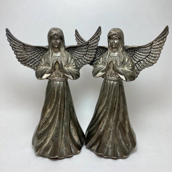Vintage International Silver Co. Candle Holders Pair – Arch Angels Praying Hands - Picture 1 of 8